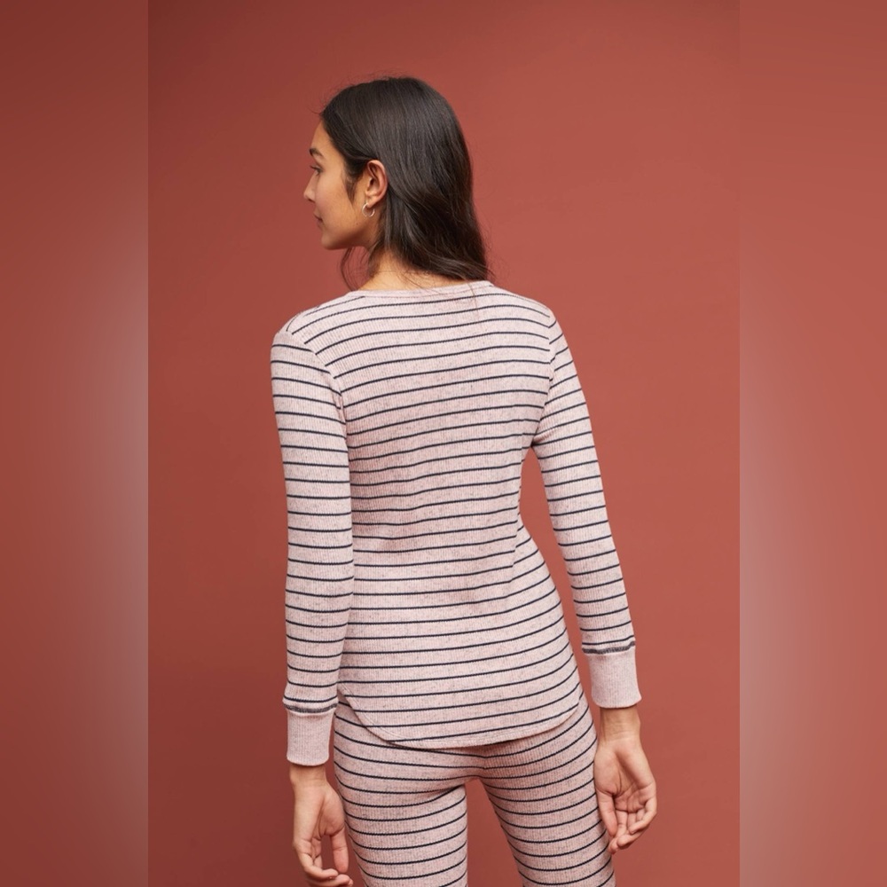 Sundry Striped Henley Sleep Top Long Sleeve Gray Black 3 - Picture 2 of 6